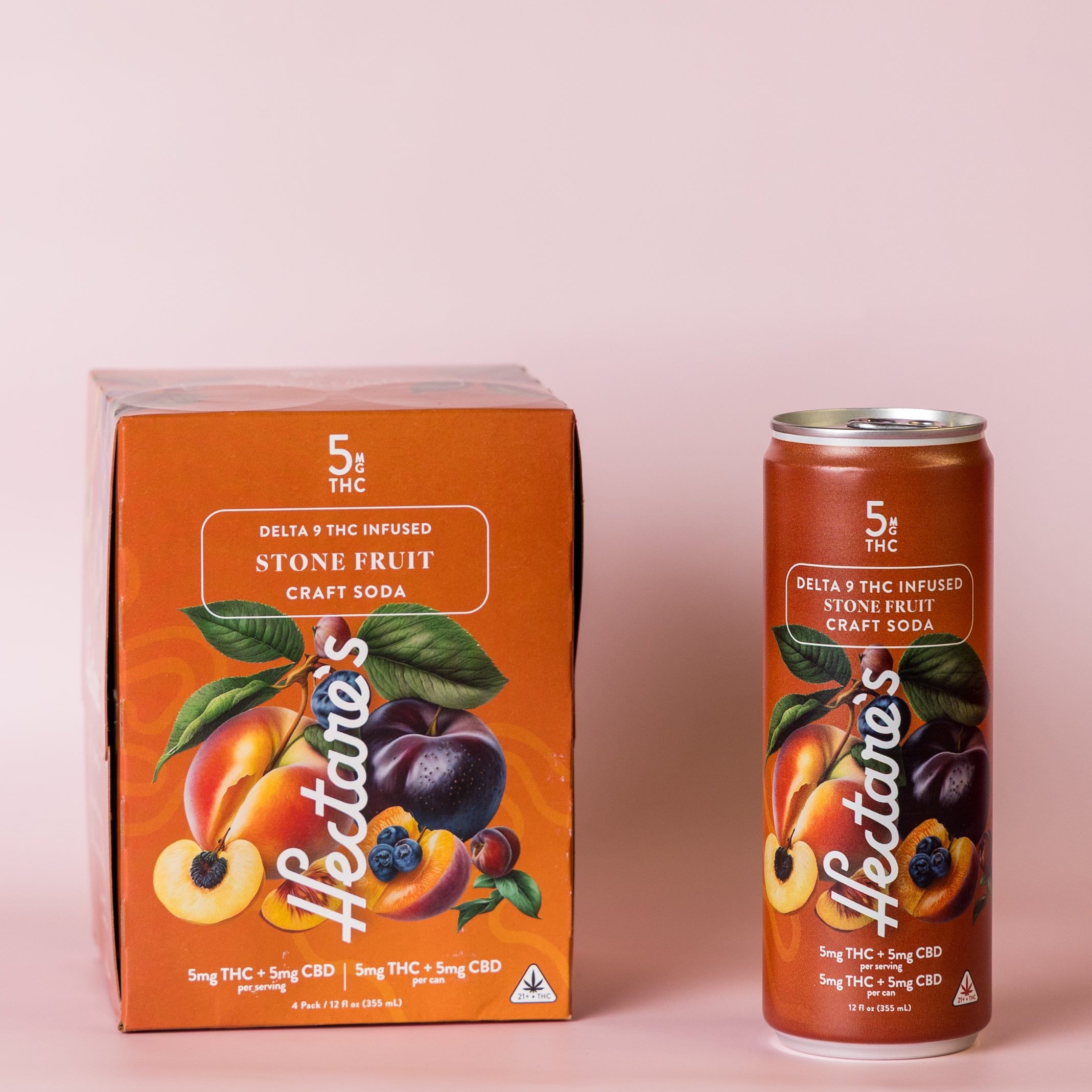 4-Pack of Hectare's Stone Fruit Delta 9 Craft Soda and Single Can. 