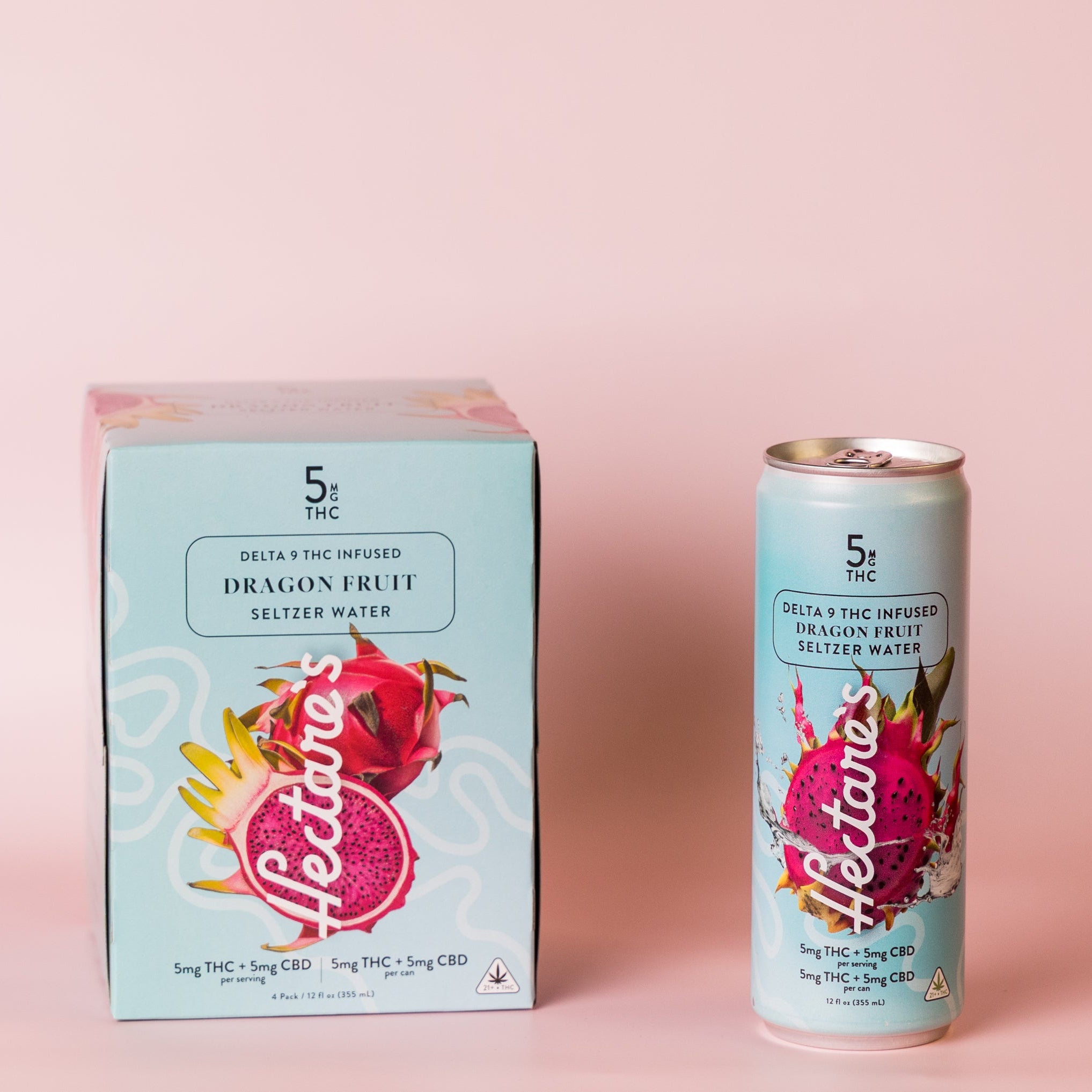 4-Pack of Hectare's Dragon Fruit Delta 9 Seltzer Water and Single Can. 